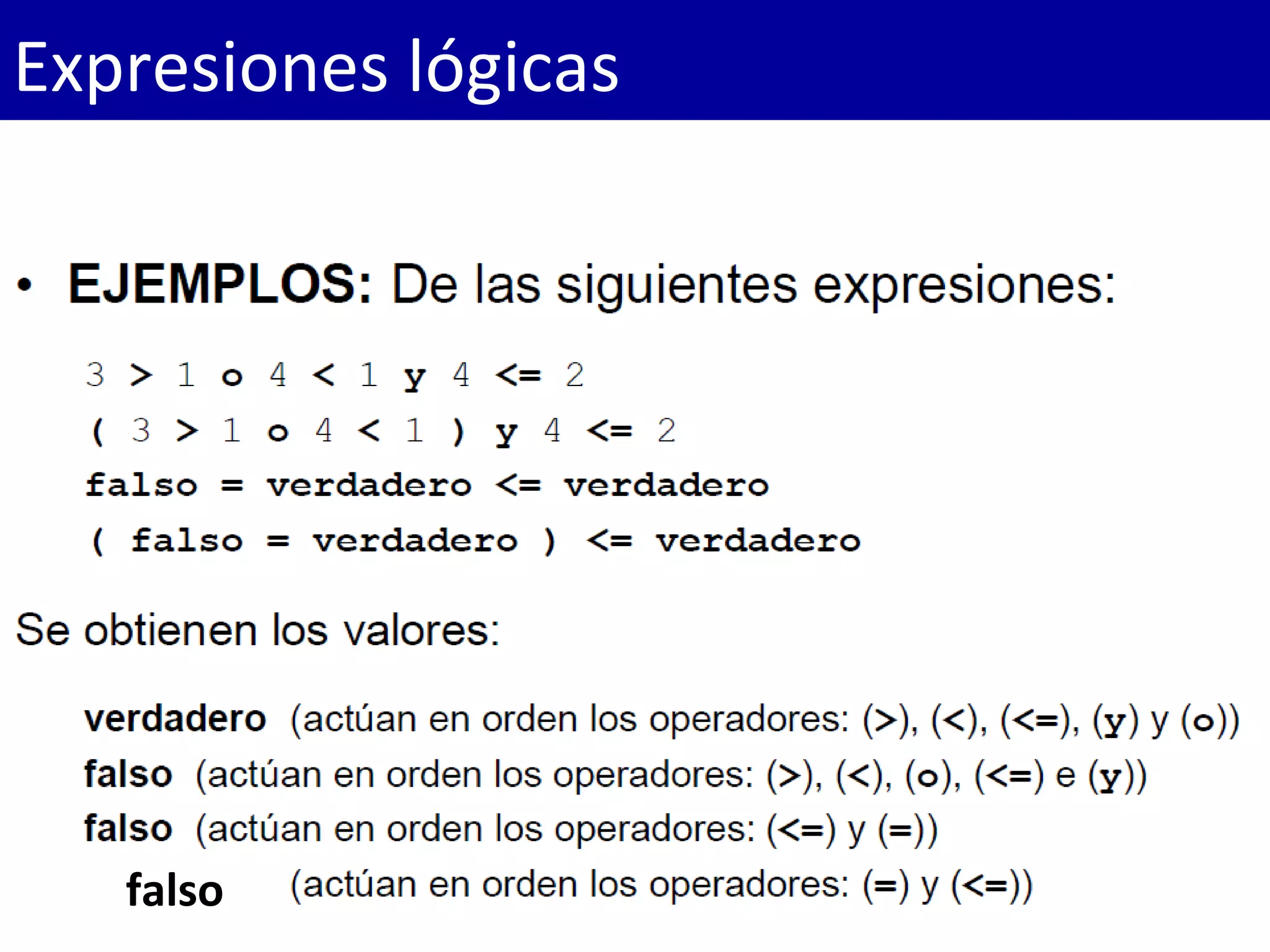 Expresiones lógicas
falso
 