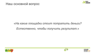 «На какие площадки стоит потратить деньги?
Естественно, чтобы получить результат.»
Наш основной вопрос
 