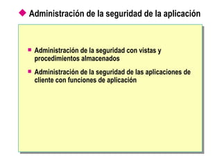 Administración de la seguridad de la aplicación Administración de la seguridad con vistas y procedimientos almacenados Administración de la seguridad de las aplicaciones de cliente con funciones de aplicación 