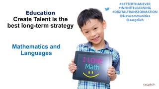 Education
Create Talent is the
best long-term strategy
#BETTERTHANEVER
#INFINITELEARNING
#DIGITALTRANSFORMATION
@Newcommun...