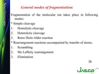 Spectroscopy
Spectroscopy
                     General modes of fragmentation:

               Fragmentation of the molecu...