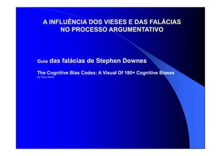A INFLUÊNCIA DOS VIESES E DAS FALÁCIAS
NO PROCESSO ARGUMENTATIVO
Guia das falácias de Stephen Downes
The Cognitive Bias Codex: A Visual Of 180+ Cognitive Biases
by Terry Heick
 