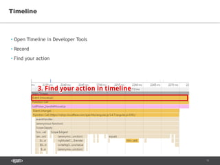 12
• Open Timeline in Developer Tools
• Record
• Find your action
Timeline
 