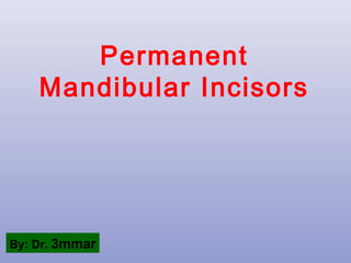 Permanent
Mandibular Incisors
By: Dr. 3mmar
 