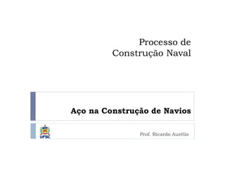 Prof. Ricardo Aurélio
Aço na Construção de Navios
Processo de
Construção Naval
 