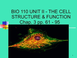 BIO 110 UNIT II - THE CELL STRUCTURE & FUNCTION Chap. 3 pp. 61 - 95  