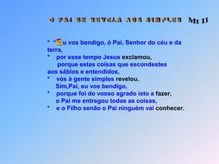  A S   C I D A D E S   I M P E N I T E N T E S    Mt 11 Aí  de ti, Corozaim!  Aí de ti Betsaida!             *     Porque se os milagres em vosso meio realizados,             *     tivessem sido feitos em Tiro e Sidônia,             *     há muito tempo se teriam convertidos dos seus pecados!                    No juízo  haverá assim menos rigor para Tiro e Sidônia do               que para vós!              *     E tu Cafarnaum pensas que serás até ao céu elevada?             *     Mas vais ser,              *      no inferno precipitada!                                           ==================