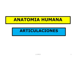 ANATOMIA HUMANA
ARTICULACIONES
1L.A.M.D
 