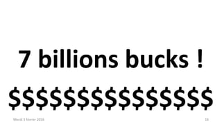 7 billions bucks !
$$$$$$$$$$$$$$$
Merdi 3 février 2016 Cahen.philippe@orange.fr 16
 