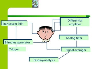 Stimulus generator Transducer (HP) Trigger Signal averager Analog filter Differential amplifier Display/analysis 