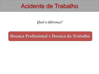 Acidente de Trabalho
Doença Profissional x Doença do Trabalho
Qual a diferença?
 