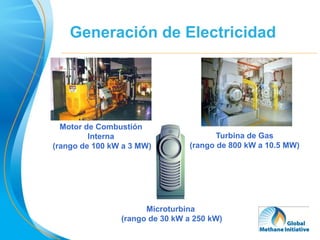 Generación de Electricidad




  Motor de Combustión
         Interna                       Turbina de Gas
(rango de 100 kW a 3 MW)        (rango de 800 kW a 10.5 MW)




                      Microturbina
                (rango de 30 kW a 250 kW)
                                                              41
 