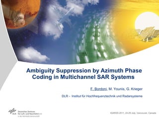 Ambiguity Suppression by Azimuth Phase Coding in Multichannel SAR Systems Folie  DLR -  Institut für Hochfrequenztechnik und Radarsysteme F. Bordoni , M. Younis, G. Krieger IGARSS 2011, 24-29 July, Vancouver, Canada  