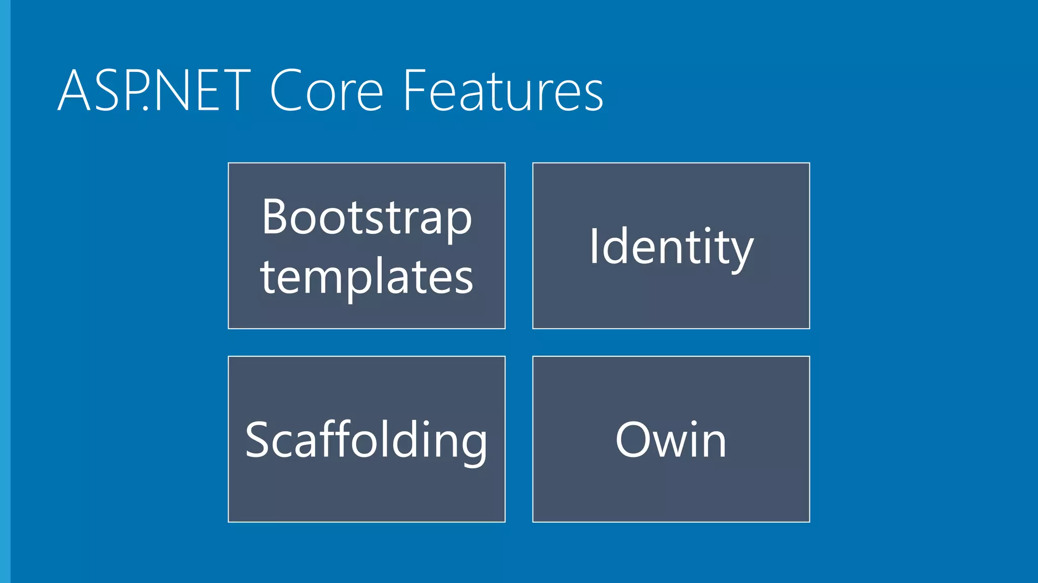 Bootstrap templates Identity Scaffolding Owin ASP.NET Core Features 