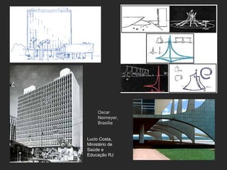 Oscar
     Neimeyer,
     Brasília


Lucio Costa,
Ministério de
Saúde e
Educação RJ
 