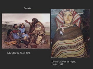Bolívia




Arturo Borda, Yatiri, 1918



                             Cecilio Guzman de Rojas,
                             Ñusta, 1936
 