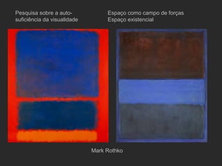 Pesquisa sobre a auto-            Espaço como campo de forças
suficiência da visualidade        Espaço existencial




                             Mark Rothko
 