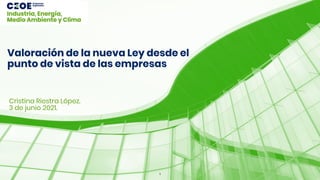 1
Valoración de la nueva Ley desde el
punto de vista de las empresas
3 de junio 2021.
Cristina Riestra López.
 