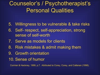 Counselor Risks 2- characteristics, theraputic relationship and process.ppt