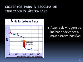 INDICADORES ( Fenolftaleína )As soluções alcalinas mudam para carmim a solução incolor de fenolftaleína .76