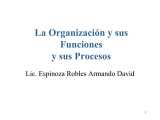 La Organización y sus Funciones y sus Procesos Lic. Espinoza Robles Armando David 