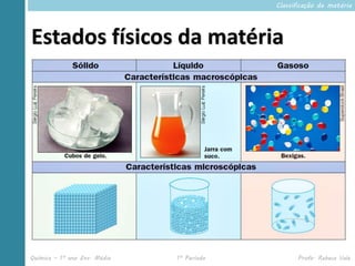 Classificação da matéria




Estados físicos da matéria




Química – 1º ano Ens. Médio   1º Período         Profa. Rebeca Vale
 