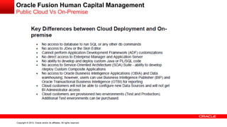 Copyright © 2012, Oracle and/or its affiliates. All rights reserved.
Oracle Fusion Human Capital Management
Public Cloud Vs On-Premise
 