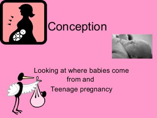 Conception
Looking at where babies come
from and
Teenage pregnancy
 