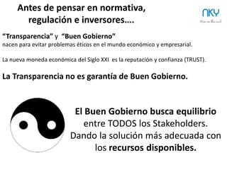 15
StartUp: Primeros pasos en su Gobierno Corporativo
España Ninja Tip:
Clima Ético y Cultura Corporativa son fundamentales.
Es más importante el “espíritu” de la norma que la propia norma. NKY
Antes de pensar en normativa, regulación e inversores….
Debemos tener claro:
Ø  Misión
Ø  Visión
Ø  Valores
Estos conceptos gobiernan el diseño
empresarial y son la base para
El Modelo Ético en la Empresa.
Un Clima Ético y una Cultura
Corporativa son los fundamentos del
Buen Gobierno Corporativo.
 
