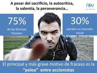 9
¿Qué entendemos como StartUp?
Consideraremos Startups
empresas que no han industrializado o sistematizado su proceso de venta
pero ampliamos el concepto para hablar de:
StartUps y Consejos de Administración NKY
 