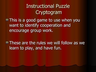 2 Cryptic Strategies Frame Game For Classroom Application | PPT