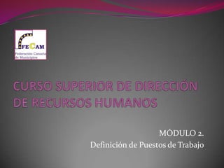 CURSO SUPERIOR DE DIRECCIÓN DE RECURSOS HUMANOS MÓDULO 2. Definición de Puestos de Trabajo 