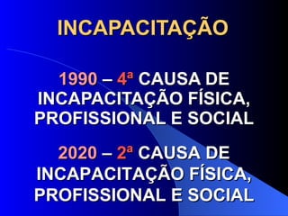 INCAPACITAÇÃO 1990  –  4ª  CAUSA DE INCAPACITAÇÃO FÍSICA, PROFISSIONAL E SOCIAL 2020  –  2ª  CAUSA DE INCAPACITAÇÃO FÍSICA, PROFISSIONAL E SOCIAL 