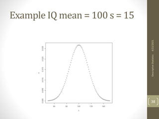 Example IQ mean = 100 s = 15
4/22/2021
Descriptive
Statistics
38
 