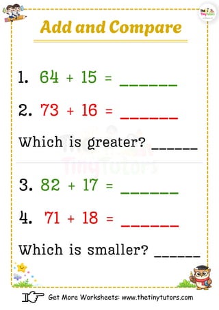 2 Digit Addition Worksheets for Grade 1 | Free Printable PDF | PDF