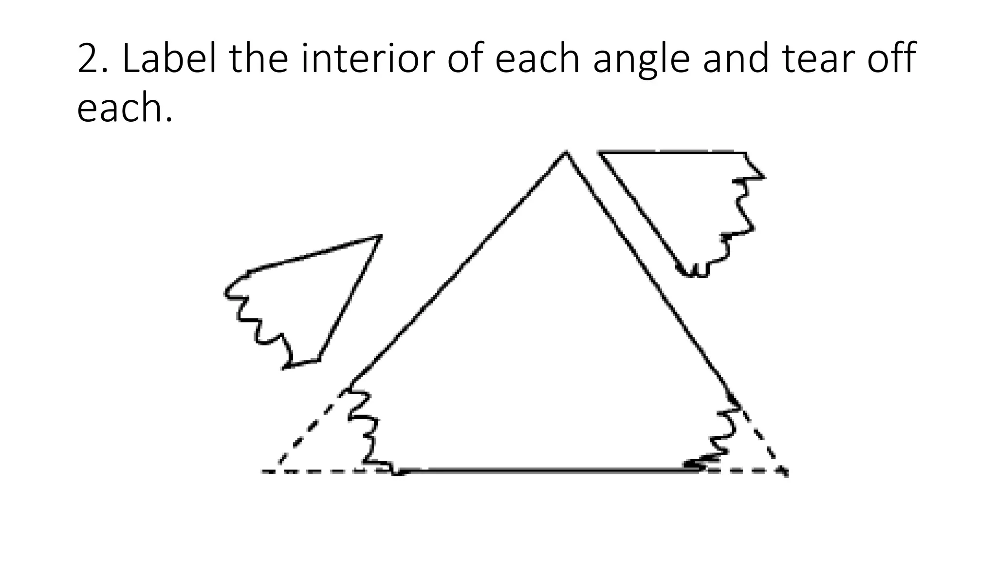 2. Label the interior of each angle and tear off
each.