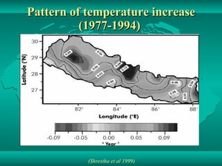 Pattern of temperature increase (1977-1994)  (Shrestha et al 1999)   