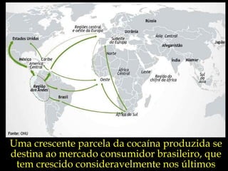 Uma crescente parcela da cocaína produzida se destina ao mercado consumidor brasileiro, que tem crescido consideravelmente nos últimos anos. 