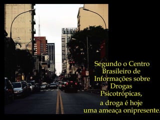 Segundo o Centro Brasileiro de  Informações sobre Drogas  Psicotrópicas,  a droga é hoje  uma ameaça onipresente. 