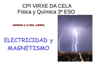 CPI VIRXE DA CELA
Física y Química 3º ESO
UNIDAD 2 (4 DEL LIBRO)
ELECTRICIDAD y
MAGNETISMO
 