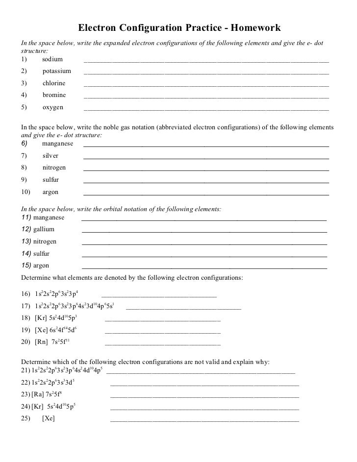 Electron configuration worksheet answer key picture