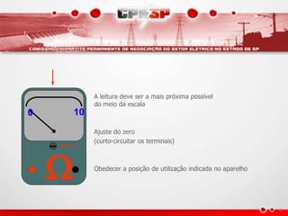 
0 10
0 10
A leitura deve ser a mais próxima possível
do meio da escala
Ajuste do zero
(curto-circuitar os terminais)
Obedecer a posição de utilização indicada no aparelho
 