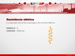 Resistência elétrica
Resistência elétrica
É a oposição oferecida à passagem da corrente elétrica
SÍMBOLO - R
UNIDADE - OHM ()
 