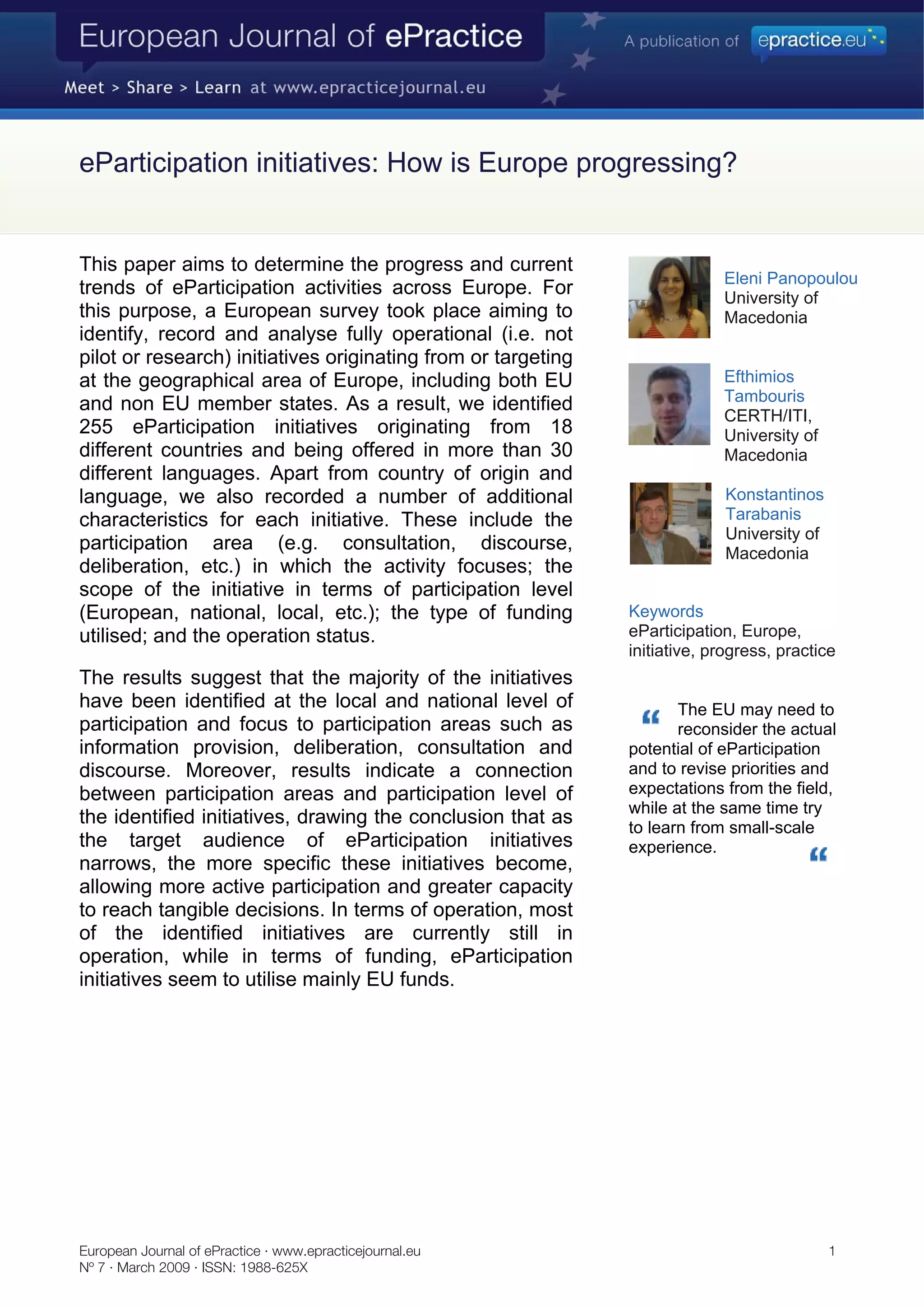 eParticipation initiatives: How is Europe progressing?