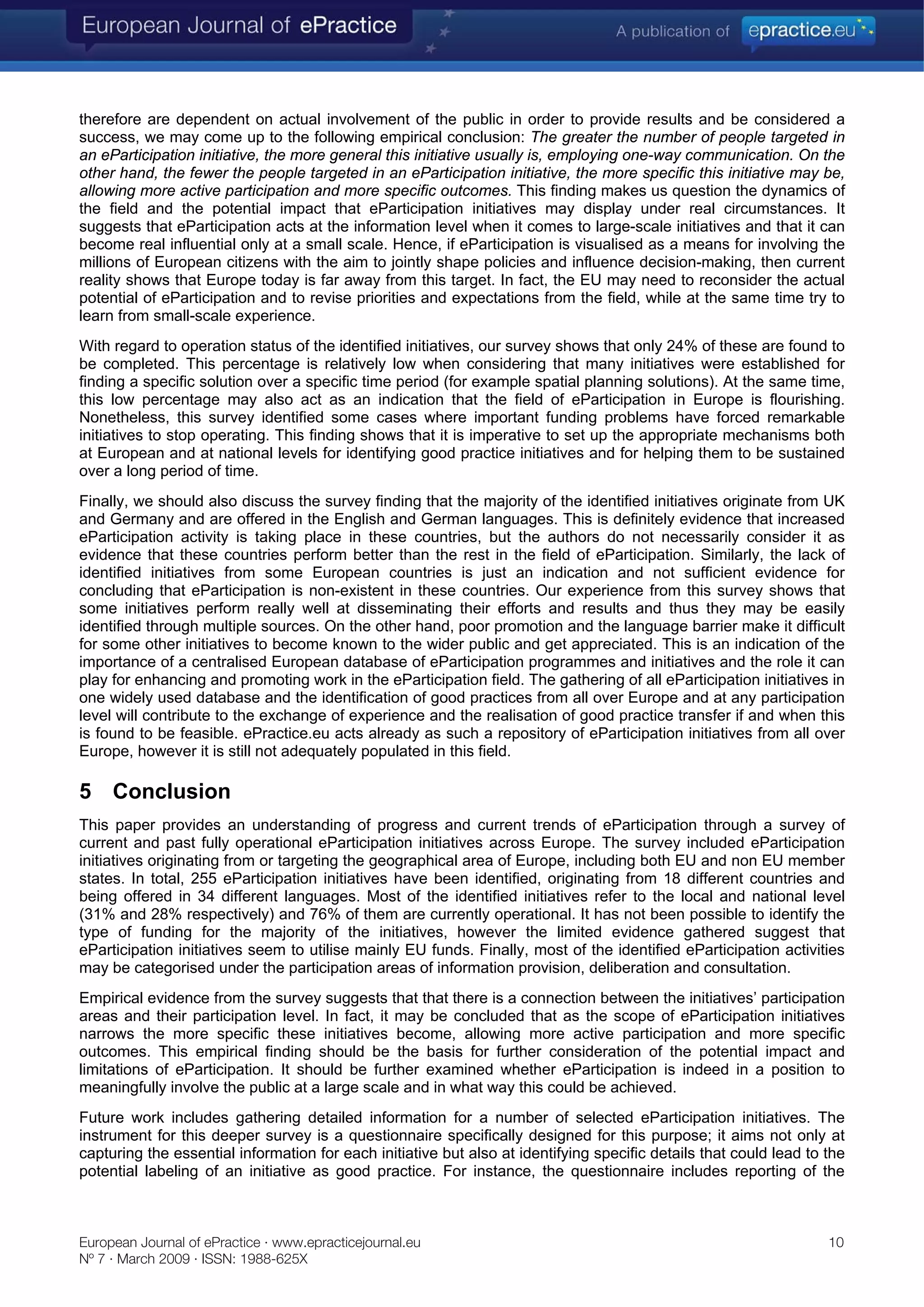 eParticipation initiatives: How is Europe progressing?