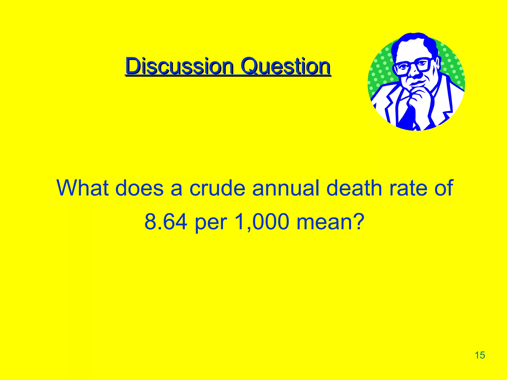 Discussion Question What does a crude annual death rate of 8.64 per 1,000 mean? 