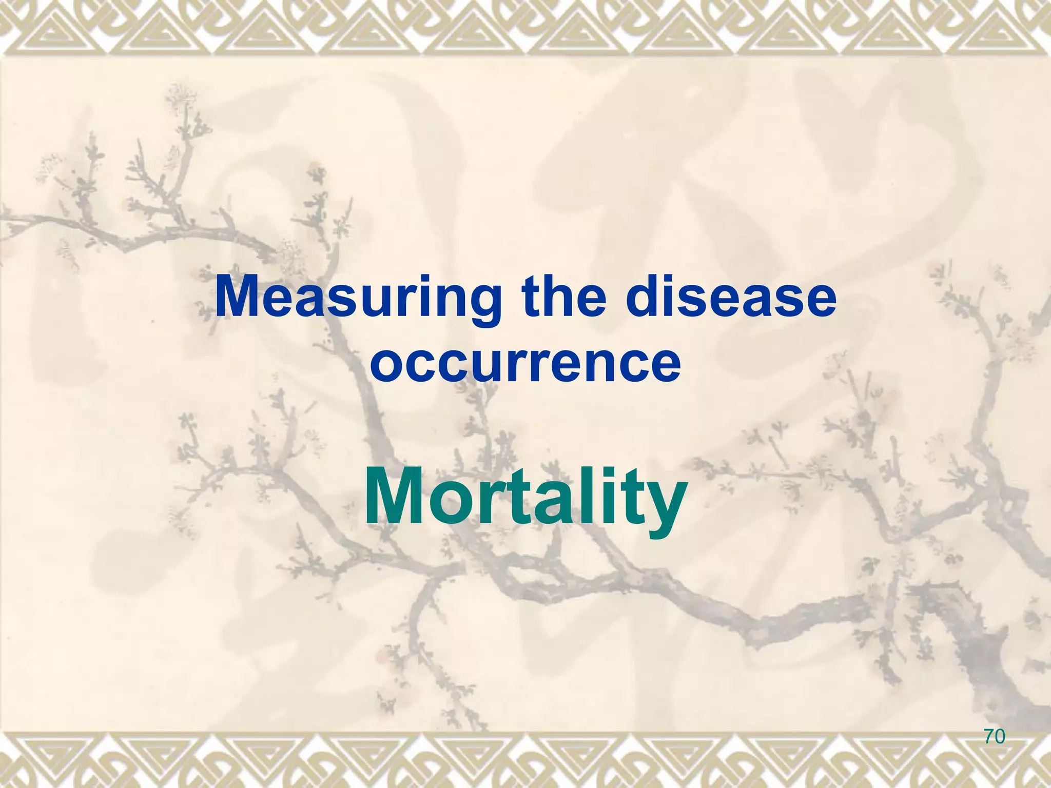 Measuring the disease occurrence Mortality 