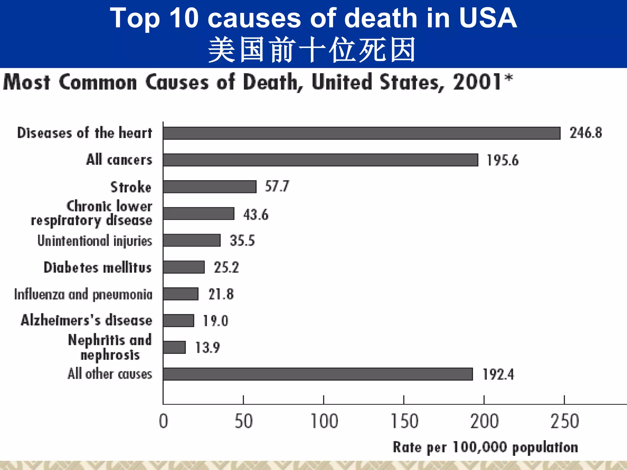 Top 10 causes of death in USA 美国前十位死因 
