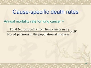 Cause-specific death rates Annual mortality rate for lung cancer =  