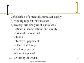 2)Selection of potential sources of supply
 3) Making request for quotation
 4) Receipt and analysis of quotations
    - M...
